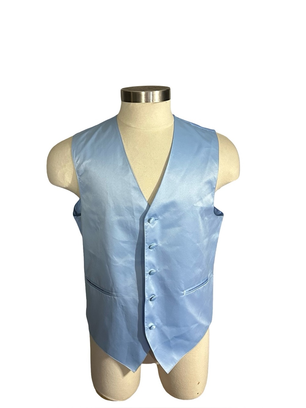 Vesuvio Napoli Suit Vest Sz M Powder Blue Satin 5 Button Formal Tuxedo Waistcoat